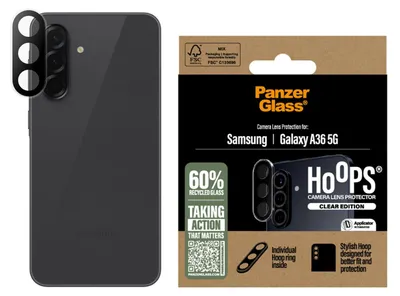 Obrázek produktu pro PanzerGlass ® Hoops® Camera Lens Protector Transparent Samsung Galaxy A36 5G, Samsung, Samsung - Galaxy A36 5G, Aplikace nasucho, Odolné proti poškrábání, Odolný proti nárazům, Průhledná, 1 kusů