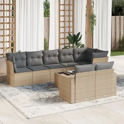 Produktbild von CLORIS 9-tlg. Garten-Sofagarnitur - mit Kissen - Beige Poly Rattan - Gartenmöbelgarnituren LL0000255794