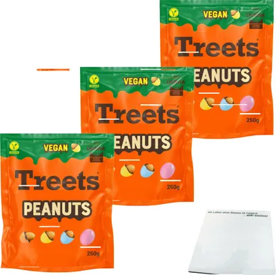 Produktbild von Treets Vegan Peanuts mit ChoViva 3er Pack (3x250g Packung) + usy Block