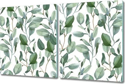 Produktbild von Glas-Herdabdeckplatte Glaskeramikkochfeld-Abdeckung Spritzschutz - 2x 40x52 cm - Eukalyptus Blätter