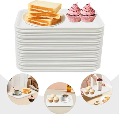 Image de Plateaux de fast-food, plateaux de service pour restaurants, plateaux de cafétéria, 24 pcs. plateau de service, blanc