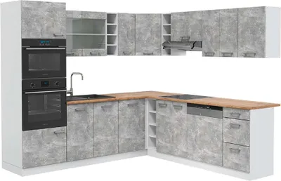 Produktbild von Eckküche Vicco R-Line Beton 247 x 60 cm , AP Eiche, Model 42533