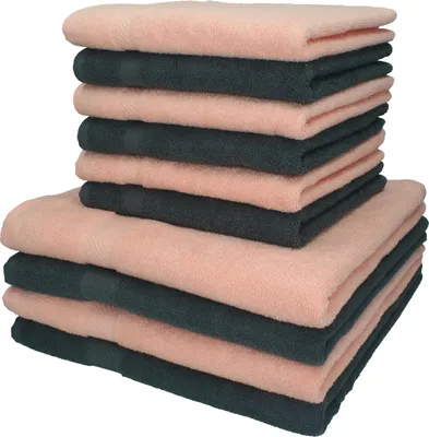 Produktbild von Betz 10-tlg. Handtuch-Set PALERMO - 4 Liegetücher 6 Handtücher 100% Baumwolle Farbe: anthrazit und apricot