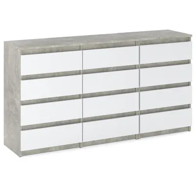Produktbild von STIV Möbel | Kommode mit 12 Schubladen (8+4) | Beton / Weiß Matt | 180 cm | modern & grifflos | Schlafzimmer & Wohnzimmer