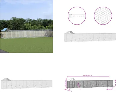 Produktbild von vidaXL Outdoor Hundezwinger mit Dach Silbern 14x2x2,5 m Stahl Verzinkt - Outdoor-Hundehütte - Outdoor-Hundezwinger - Hundehütte - Hundekäfig