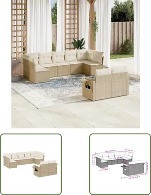 Produktbild von The Living Store 9-tlg. Garten-Sofagarnitur mit Kissen Beige Poly Rattan