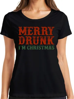 Produktbild von Merry Drunk I'm Christmas - Weihnachten Weihnachtsgeschenk Christmas Damen T-Shirt, Schwarz, M