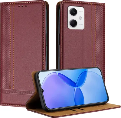 Produktbild von Handyhülle für Xiaomi Poco X5/Redmi Note 12 5G Leder Flip Klappbare Schutzhülle mit Standfunktion Dunkelrot