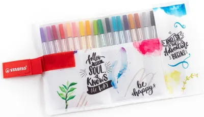 Produktbild von STABILO Pen 68 brush 18-Farben-Marker mit 4 mm Pinselspitze zum Zeichnen und Malen