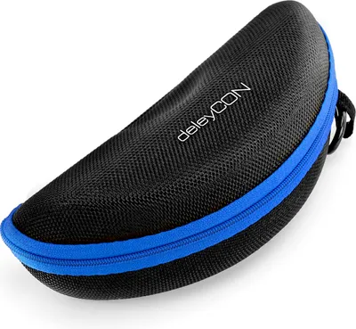 Produktbild von deleyCON Brillenetui Hardcase Hartschalen Etui Brillentasche Brillenbox Hardcover Tasche Sportbrillen Fahrradbrillen Brillen Lesebrillen Sonnenbrillen Brillenputztuch - Schwarz Blau