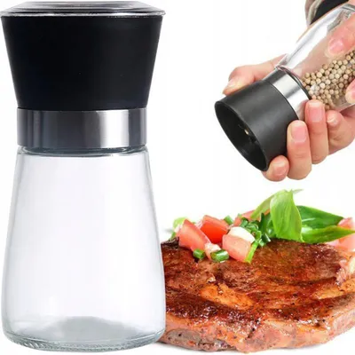 Obrázek produktu pro Mlýnek na pepř sůl ruční skleněný černý