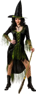 Produktbild von Hexe Kostüm Damen Kleid mit Hut Spinnenhexe Halloween Karneval Fasching 38/40