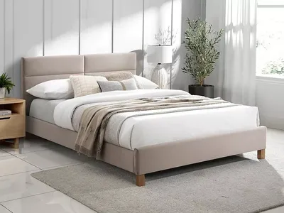 Obrázek produktu pro Čalouněná dvoulůžková postel 140x200 ALMONA - béžová / dub