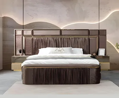 Image de Ensemble de chambre à coucher élégant comprenant un lit, deux tables de chevet et une armoire
