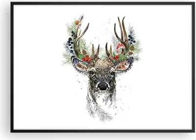 Produktbild von Gerahmtes Poster - Schwarzer Rahmen - Surrealismus Hirsch Boho - 100x70 cm - Wand Bild - Wanddeko - Wandbilder - Kunstposter - Wandposter - Bilderrahmen - Bilder - Kunstdruck - P2BAA100x70-4486