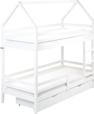 Obrázok produktu pre BELIANI Poschodová posteľ so zásuvkami biela borovicové drevo 90 x 200 cm domček s rebríkom detská izba