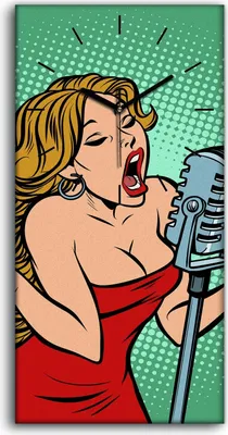 Produktbild von Dekor Leinwand Uhr Wandbilder Quarz 30x60 Sängerin Comic Cartoon Pop Art Retro - schwarze Hände