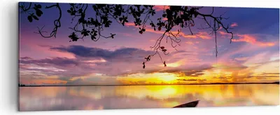 Produktbild von Bild auf Leinwand - Leinwandbild - Boot Sonnenuntergang See Himmel - 140x50cm - Wand Bild - Wanddeko - Leinwanddruck - Bilder - Kunstdruck - Leinwand bilder - Wandkunst - AB140x50-2967