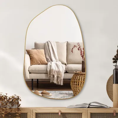 Produktbild von Wandspiegel asymmetrisch 101 x 66 cm Gold Holzrahmen Unregelmäßig Modern Dekorativ