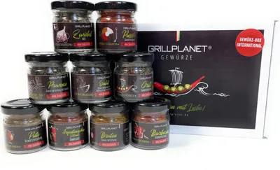 Produktbild von Gewürze Geschenkset Grillplanet mit 9 Gläsern Gewürzmischungen für Fleisch