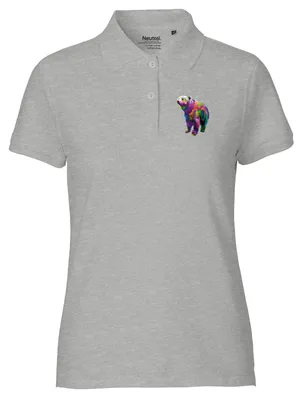 Produktbild von Huuraa Damen Polo Shirt Bär Colorful XL Sport Grey Bio Baumwolle Fairtrade Poloshirt Geschenkidee