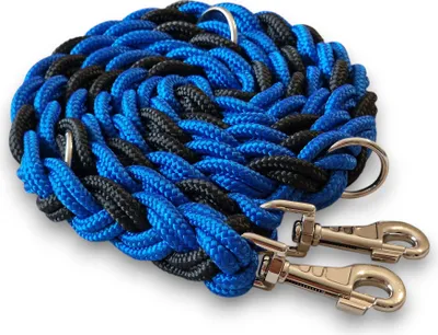 Produktbild von Hundeleine Doppelleine Umhängeleine Robust 2,3m 3-fach verstellbar 18mm geflochten handgefertigt blau-schwarz