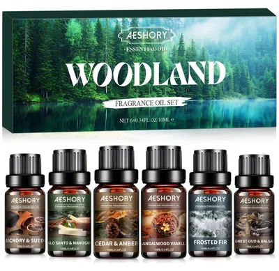 Productafbeelding van Essentiële olie set voor diffuser, 6 x 10 ml, bosaroma, aromatherapie, cadeauverpakking