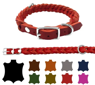 Produktbild von Hundehalsband aus Fettleder für kleine und große Hunde, verstellbar, handgeflochten