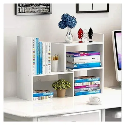 Produktbild von Schreibtisch-Bücherregal, Tischregale, Holzregal, Ständer, Aufbewahrungsorganisator, erweiterbares Ausstellungsregal, Schreibtischregal für Zuhause, Büro, Schule, Weiß