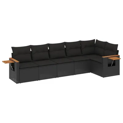 Produktbild von vidaXL 6-tlg. Garten-Sofagarnitur mit Kissen Schwarz Poly Rattan