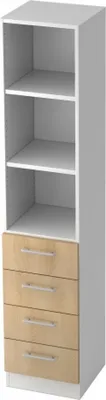 Produktbild von SIGNA G 7600 RE - 5 OH Weiß/Eiche Schrank mit 4 Schüben Relinggriff Kunststoff