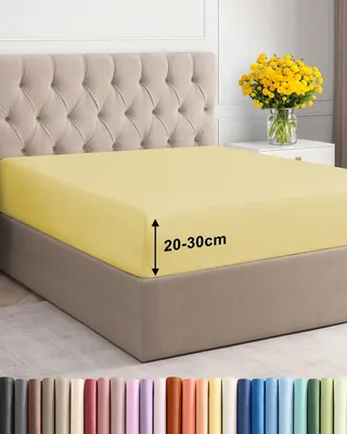 Produktbild von Spannbettlaken 180 x 200 cm, Gelb – 30 cm tiefe Ecken – Hochwertiges Mikrofaser-Spannbettlaken – Weich, knitterfrei und bügelfrei, atmungsaktiv, hypoallergen,  Standard 100