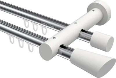 Produktbild von Interdeco Innenlaufstange / Gardinenstange mit Innenlauf Chrom / Weiß, Typ Talent Bero (Konus Schräge), 20 mm Ø 2-läufig, 540 cm