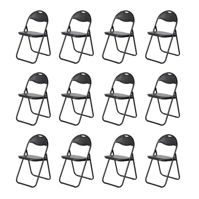 Image de H.J WeDoo Lot de 12 chaises pliantes noires Cadre métallique solide Chaise pliante Visiteur Conférence Invité pliable Métal Chaise pliante rembourrée Similicuir