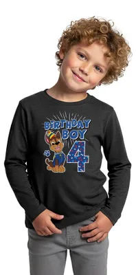 Produktbild von Spreadshirt Paw Patrol 4 Jahre Geschenk 4. Geburtstag Chase Kinder Premium Langarmshirt, 122/128 (6 Jahre), Anthrazit meliert