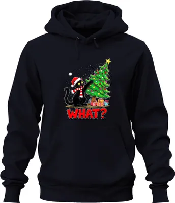 Produktbild von WHAT? schwarze Katze Weihnachten lustig Weihnachtsbaum Geschenke Uni Hoodie Kapuzenpullover, Navy, S