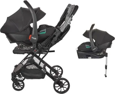 Produktbild von 2-in-1-Kombikinderwagen mit Rimini-Autositz + Isofix-Basis - MYLA - 4 Räder - Schwarz