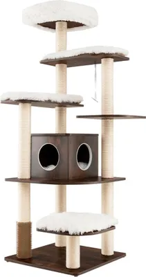 Productafbeelding van 175 cm hoge kattenboom, 6-laags krabpal voor katten, houten krabpal met speelhuisje, grot en 5 plateaus, klimboom voor katten