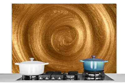 Obrázek produktu pro KitchenYeah® Splashback kitchen - Kuchyňský splashback - Ochrana stěny sporáku a dřezu - Vír ve zlaté barvě 120x80 - Alu-Dibond (alternativa ke skleněnému splashbacku) - Tepelně odolný - Splashback na sporák - Kuchyňský splashback