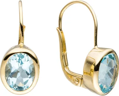 Produktbild von Paar Ohrringe Ohrhänger Creolen Blautopas Topas hellblau 333 Gold Gelbgold