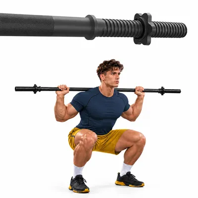 Produktbild von TREX SPORT Langhantelstange TX-120SP | 120cm Stahl Hantelstange für Krafttraining, 25mm |Rutschfeste Griffe, Sternverschlüsse, bis 100kg Belastbarkeit