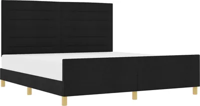 Image de vidaXL Cadre de lit avec tête de lit noir 180 x 200 cm Tissu