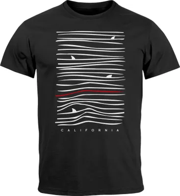Produktbild von Herren T-Shirt Frontprint Minimalismus Wellen Meer Aufdruck Printshirt Sommer Fashion Streetstyle Neverless® schwarz L