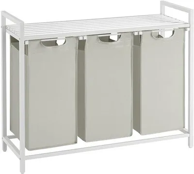 Produktbild von Famanu Wäschekorb mit 3 Fächern, Wäschebehälter mit Ablage und Metallrahmen, 3 x 38 L