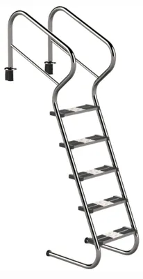 Produktbild von HAF Ideal Eichenwald 5 stufige Treppenleiter mit Sicherheitsstufen aus V2A Edelstahl | Stabile Tiefbeckenleiter für Einbaubecken mit Überlaufrinne.