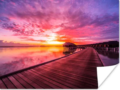 Produktbild von MuchoWow® Poster Steg - Wasser - Sonne - Rosa - Horizont 120x90 cm - Wandbild
