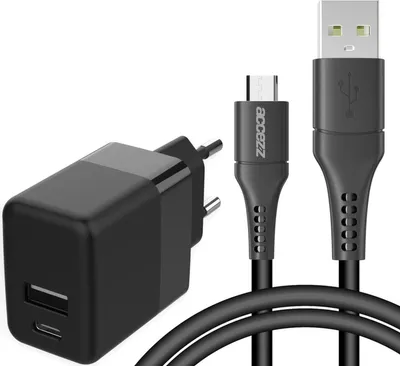 Produktbild von Accezz Wand-Ladegerät 20W + Micro-USB- auf USB-Kabel - 1m - schwarz