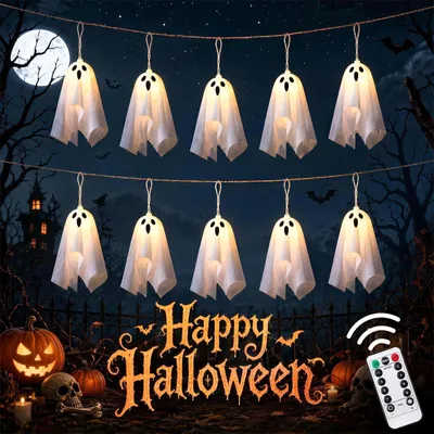 Halloween Geister LED Lichterkette 2,7 m, 8 Modi, IP44
