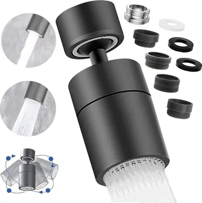 Produktbild von Wasserhahn Aufsatz Schwenkbar, 360° Drehbar Doppelfunktion Wasserhahn Luftsprudler, Wasserhahn Perlator mit 2 Sprühfunktion, Wassersparer für wasserhahn Brause Küche Bad Aufsatz (Schwarz)