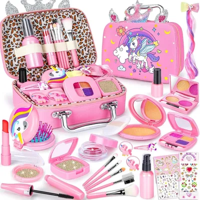 Produktbild von Einhorn Schminkkoffer für Mädchen, waschbares Kinder Make-up Set, Prinzessin